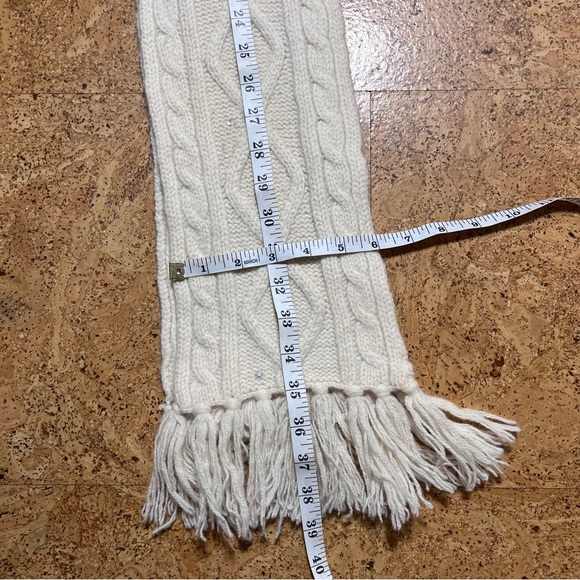 Wool & Angora Blend Cable Knit Fringed Scarf In Cream With Sequins Accents - Picture 4 of 14